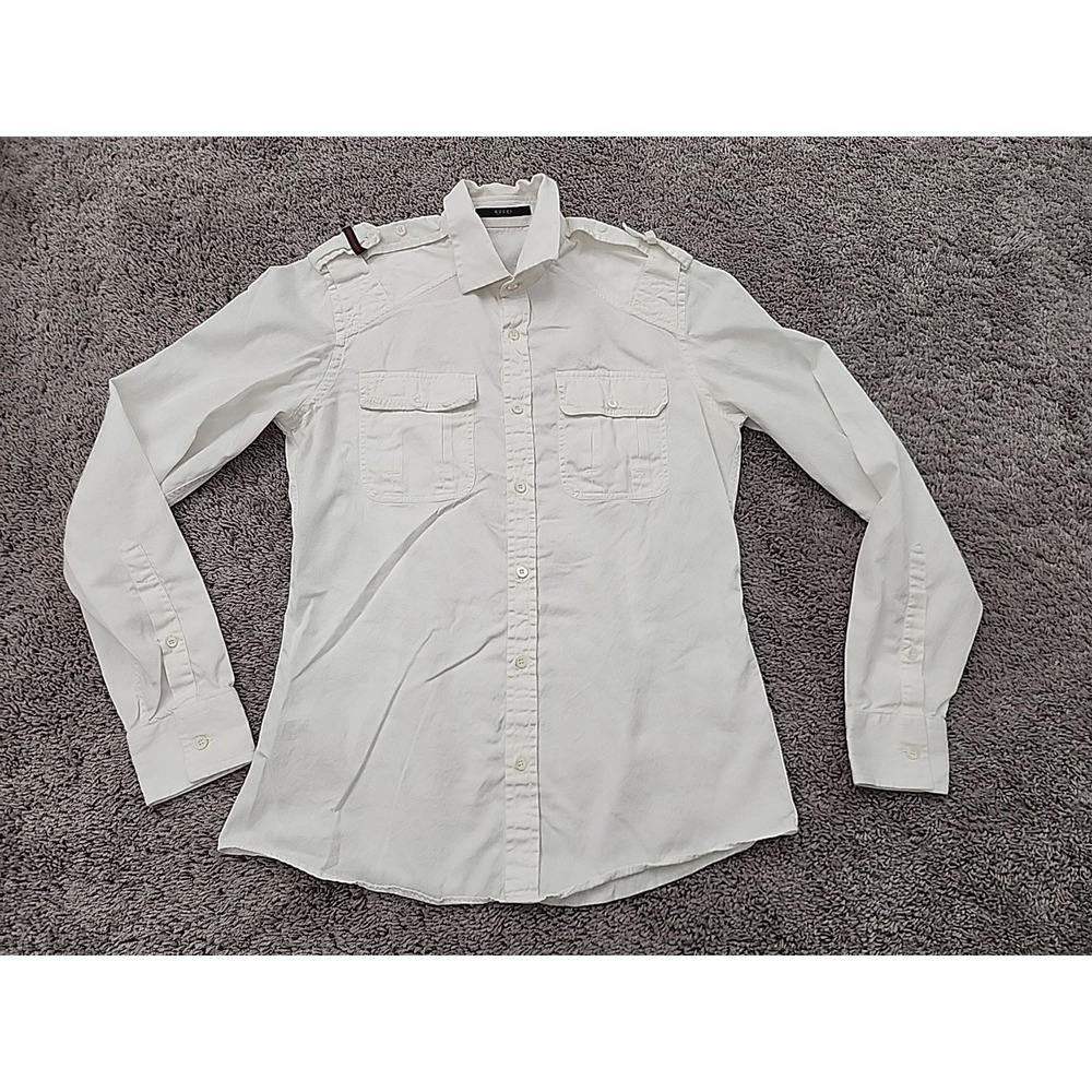 GUCCI Button-Down Shirt Men's 40 15 3/4 Made in Italy Military Style